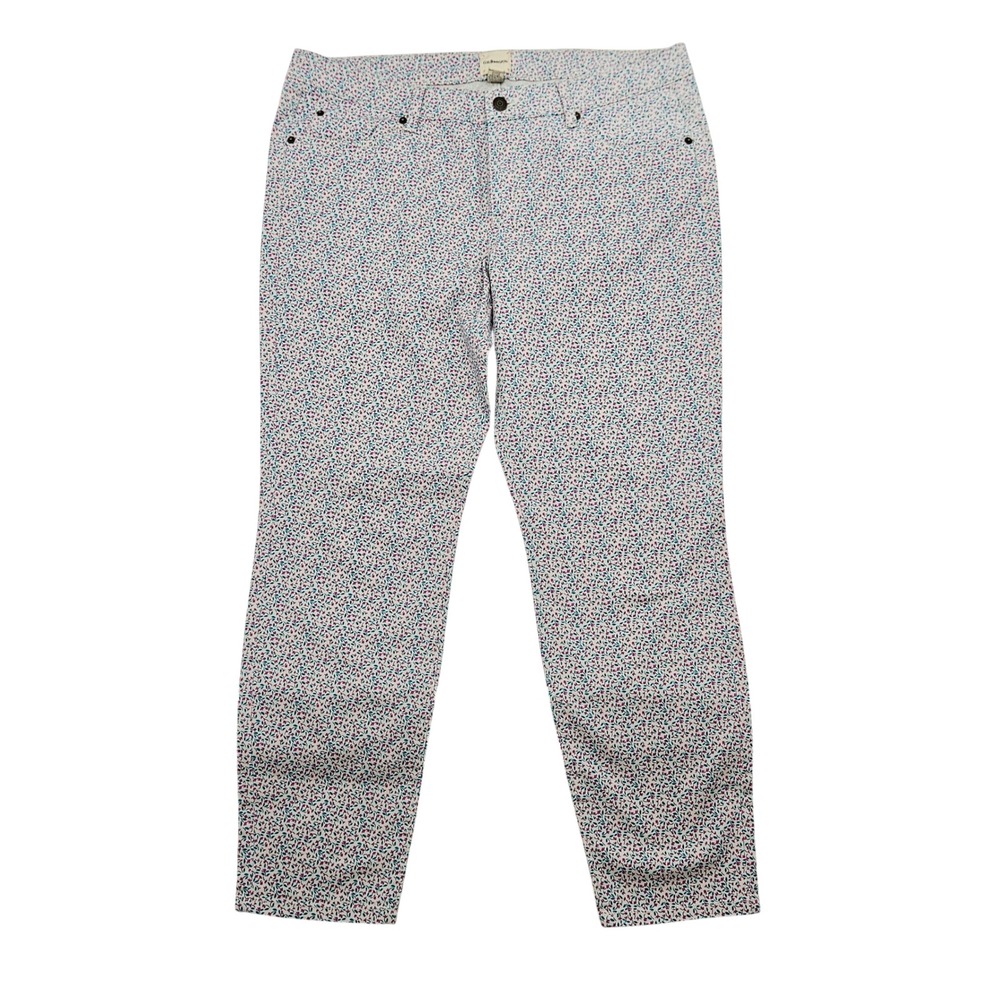 GH Bass & Co Womens Floral Ankle Pants Size 14 Pink Blue Ditsy Cotton Stretch